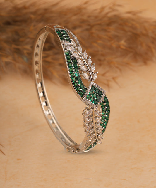 Emerald Stones And Crystal Studded Artificial Diamond Bracelet