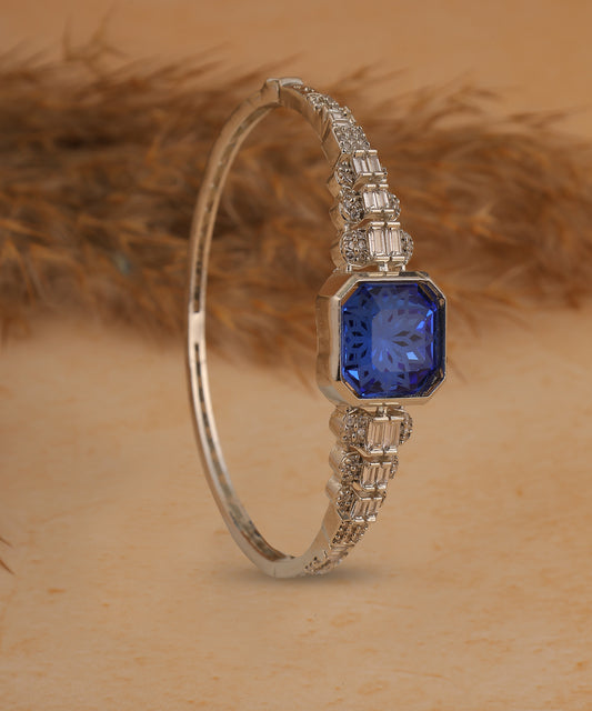 Flower Bed Embossed Sapphire Artificial Diamond Bracelet