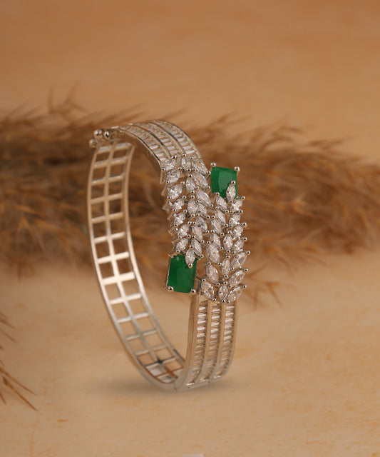 Designer Emeralds And Crystal Studded Artificial Diamond Bracelet