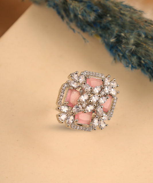 Baby Pink Crystal Studded Large Ring