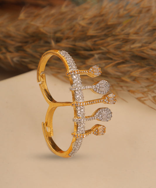 Crystal Studded Double Finger Two Toned Artificial Diamond Ring