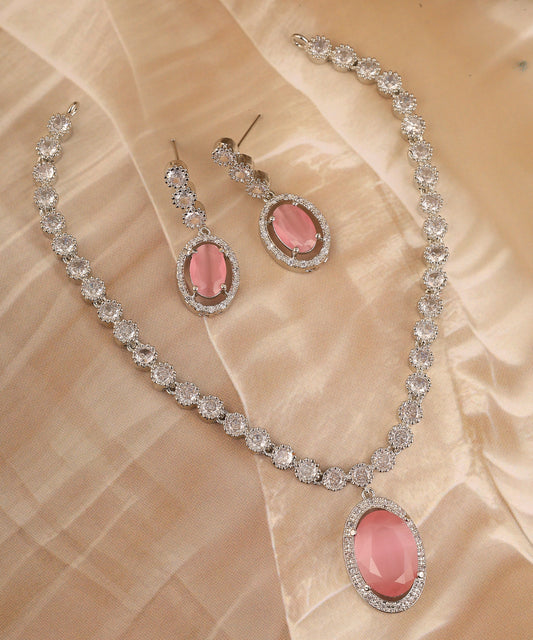 Baby Pink Drop And Solitaires Studded Artificial Diamond Necklace