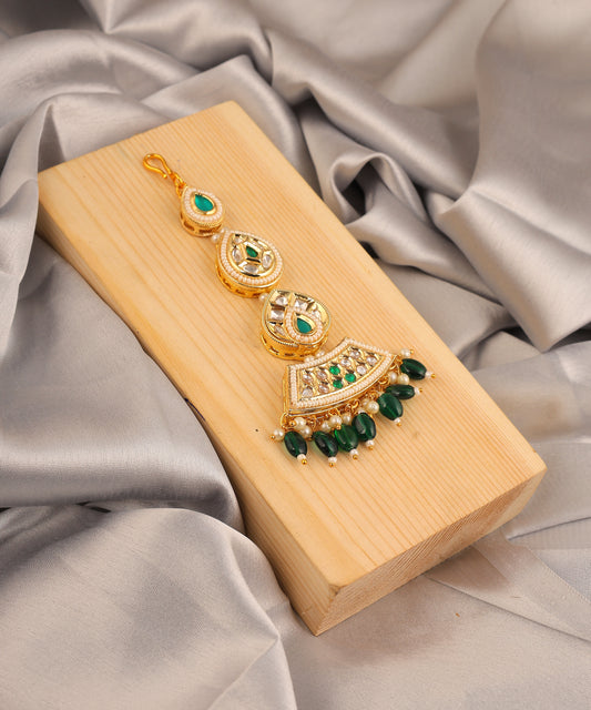 Kundan And Meenkari Emerald Drops Maangtikka