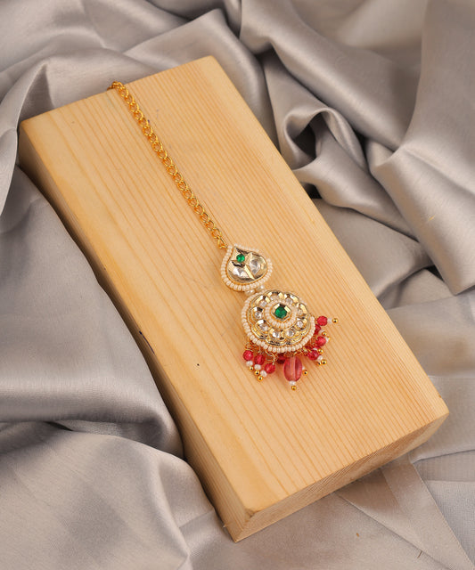 Kundan And Pearl Ruby Drops Maangtikka