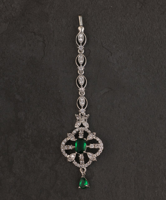 Emerald Green Drop Artificial Diamond Maangtikka