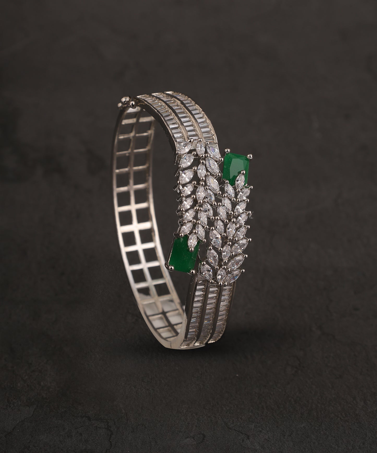 Designer Emeralds And Crystal Studded Artificial Diamond Bracelet