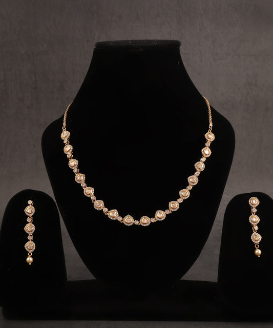 Sleek Polki Necklace With Long Drop Earrings