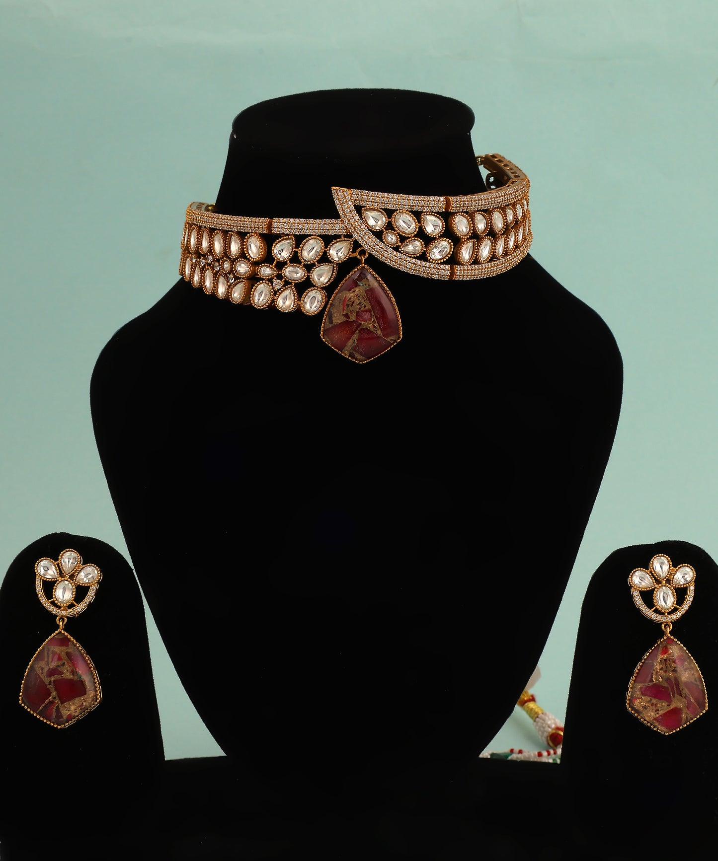 Avni Choker/Necklace Featuring Polki And Ruby Doublet Stone Drop