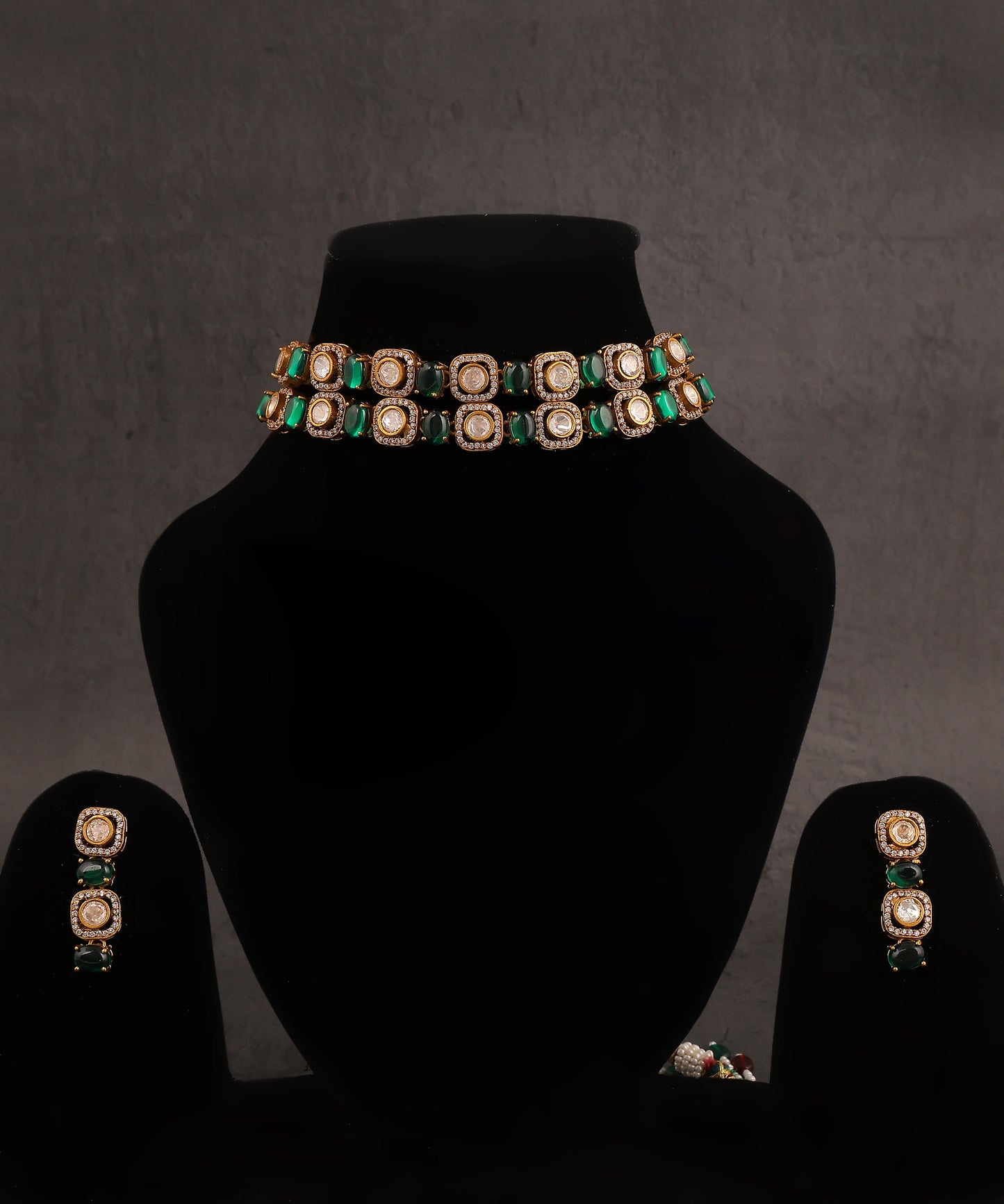 Double Layerefd Polki And Emerald Choker