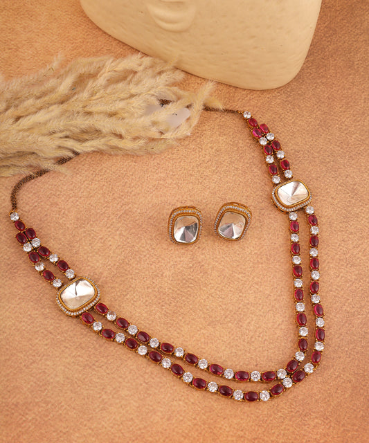 Heer Necklace Featuring Green Beads, Polki And Statement Jhumkas