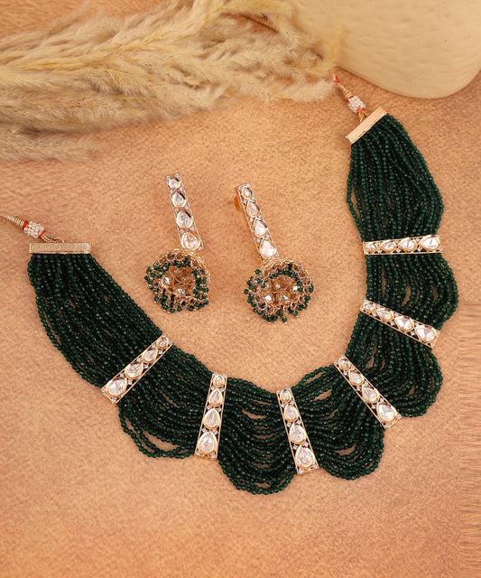 Nazakar Choker/Necklace Featuring Polki And Mint Green Petal Stones