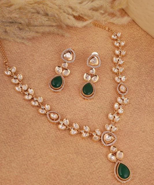 Polki Necklace With Statement Emerald Drop