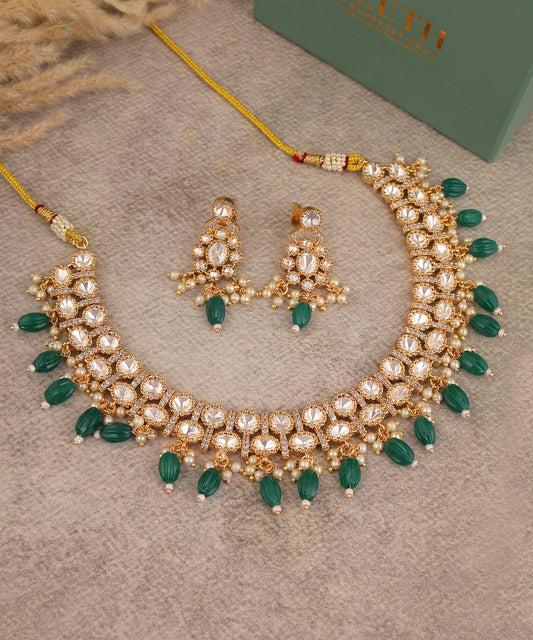 Polki Emerald And Pearl Drops Choker
