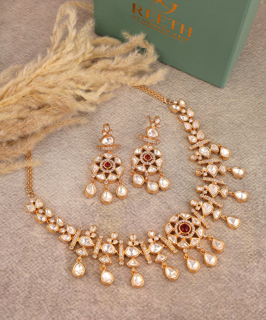 Polki Necklace With Statement Drop Earrings