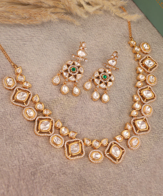 Polki Necklace With Statement Drop Earrings