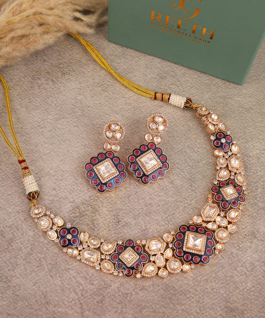 Saanjh Necklace Featuring Polki And Intricated Meenakari Work