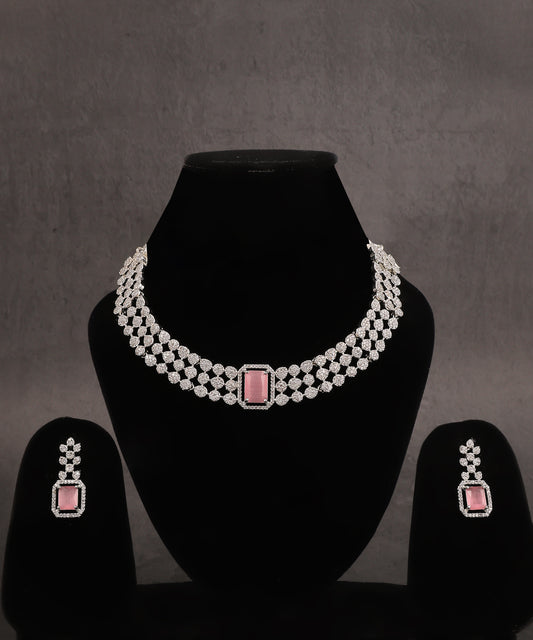 Dual Colour Ruby Stone Studded Designer Collar Artificial Diamond Neckace