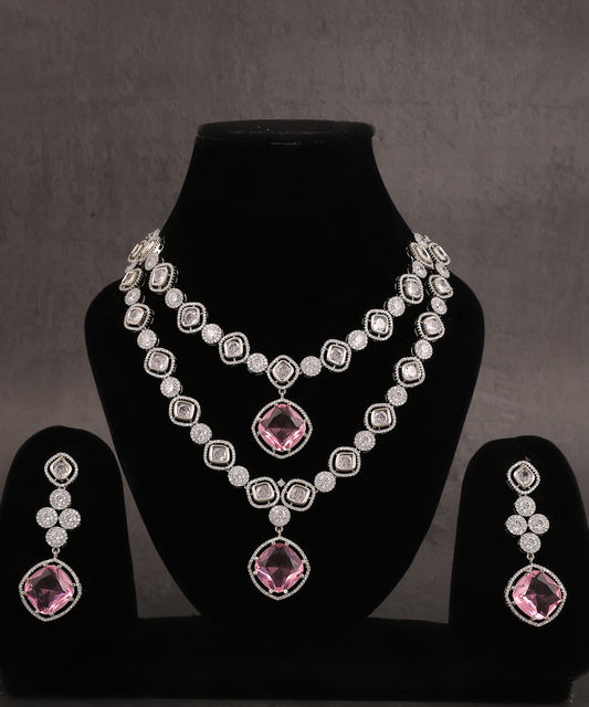 Angelina Necklace Featuring Crystals And Baby Pink Statement Stones