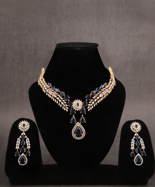 Jessica Necklace Featuring Gold Plated Artificial Diamonds And Sapphires