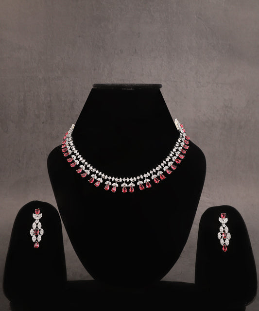 Square Ruby Crystal Drops Studded Artificial Diamond Necklace