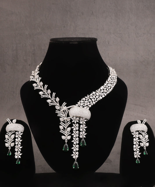 Ariana Necklace Featuring Dual Designer Chain With Statement Emerald Drops