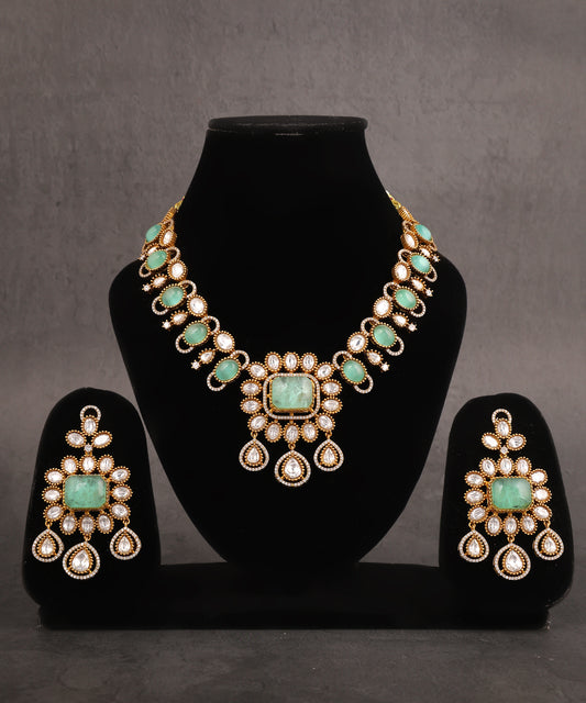 Mahira Necklace Featuring Polki And Mint Green Doublet Stone