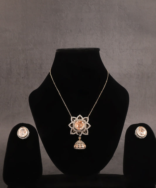 Jhumki Drop Embellished Flower Shaped Chain Necklace