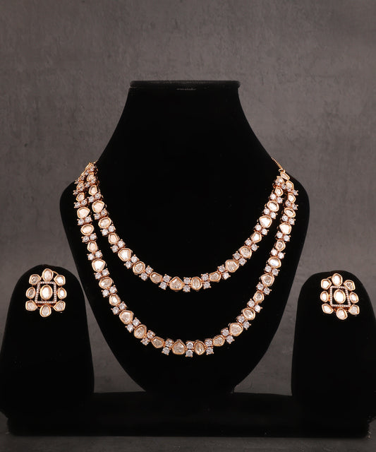 Double Layered Polki Necklace With Big Studs
