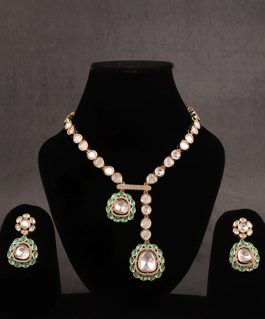Sukoon Necklace Featuring Double Polki Drops And Emerald Stones