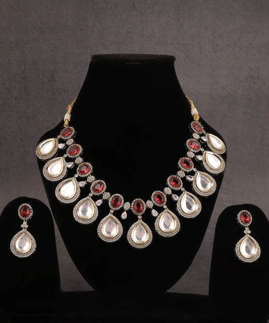 Chandini Necklace Featuring Polki Drops And Pink Stones