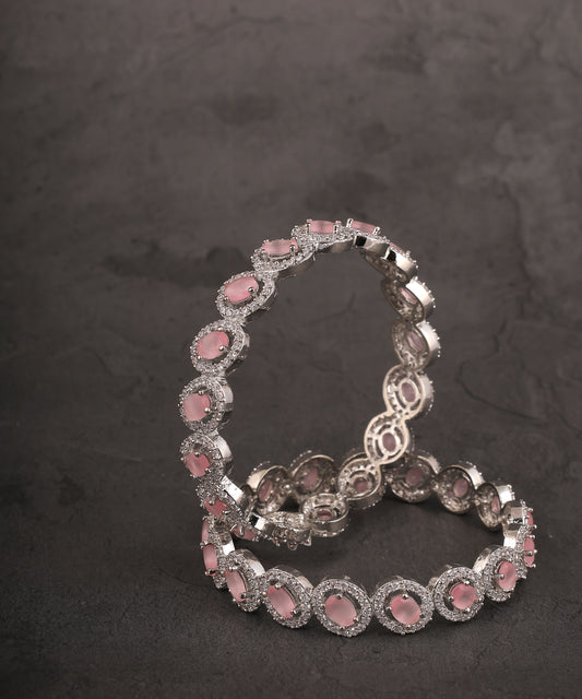 Crystal And Baby Pink Stone Studded Artificial Diamond Bangles