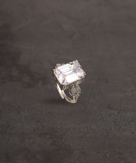 Rectangular Solitaire Studded Ring