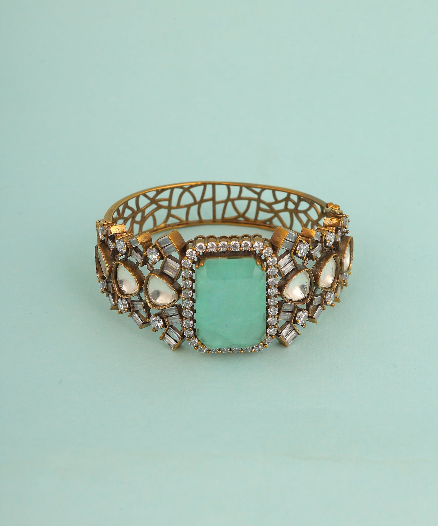 Polki Bracelet With Statement Mint Green Stone