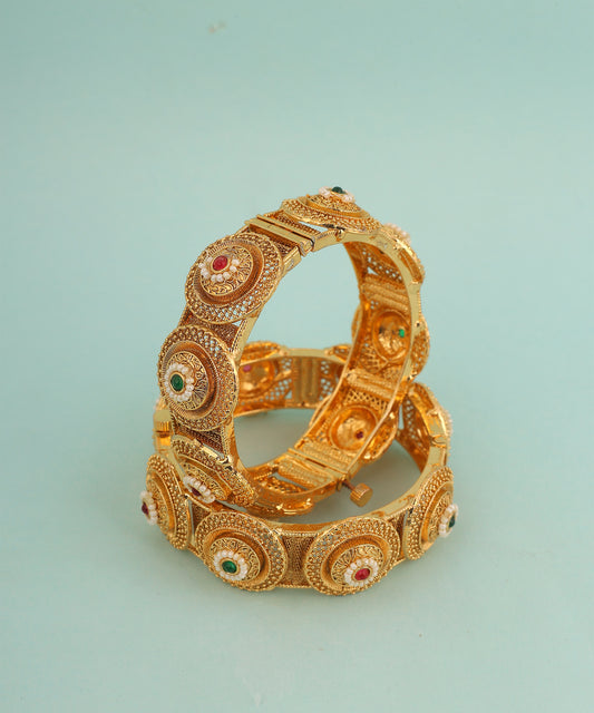 Multi Coloured Pearl Studded Gold Toned Bangles
