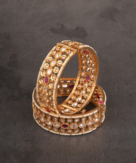 Polki Ruby Studded Gold Toned Bangles