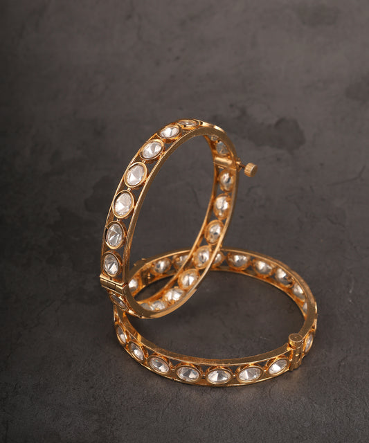 Polki Studded Gold Toned Bangles