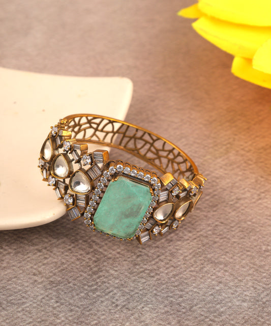 Polki Bracelet With Statement Mint Green Stone