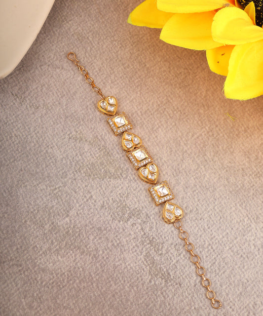 Heart & Square Polki Studded Gold Toned Bracelets
