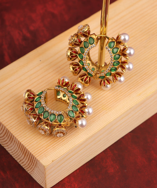 Polki And Pearl Meenakari Balis/Earrings