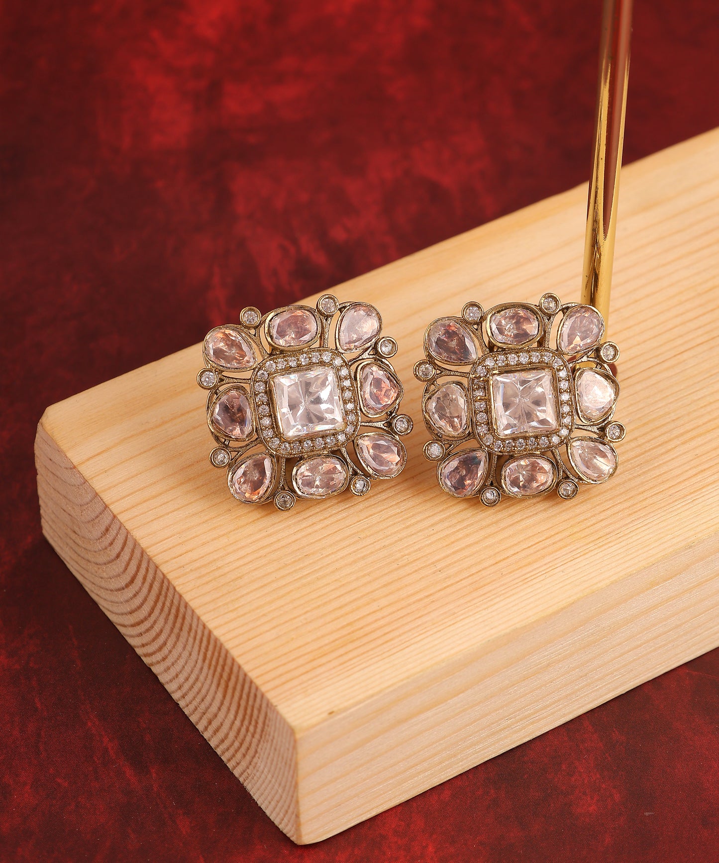 Polki Square Shaped Big Studs/Earrings