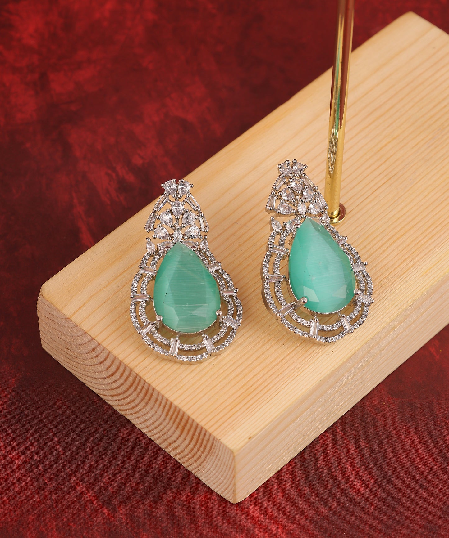 Mint Green Designer Artificial Diamond Earrings