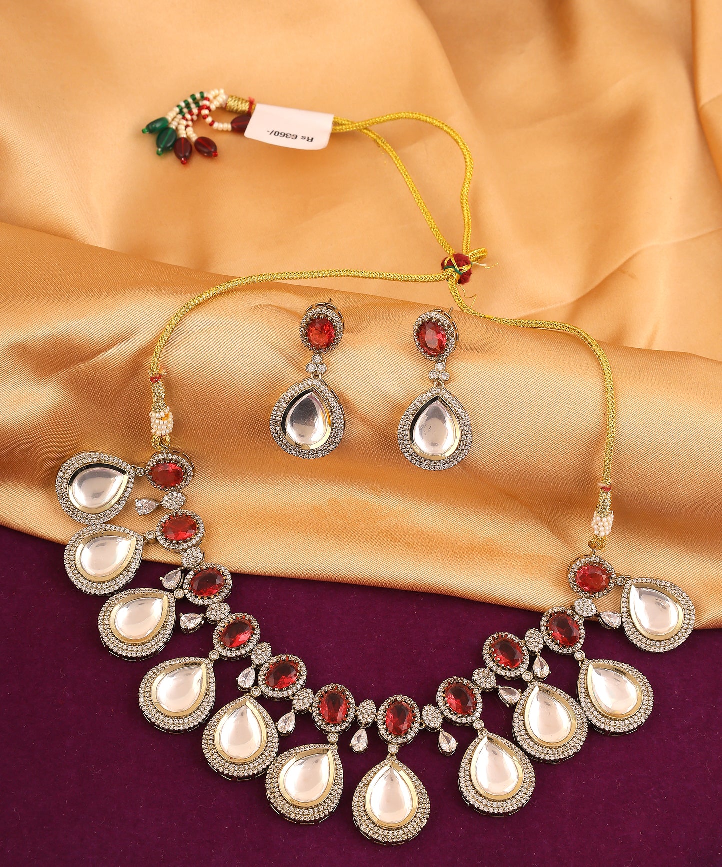 Chandini Necklace Featuring Polki Drops And Pink Stones