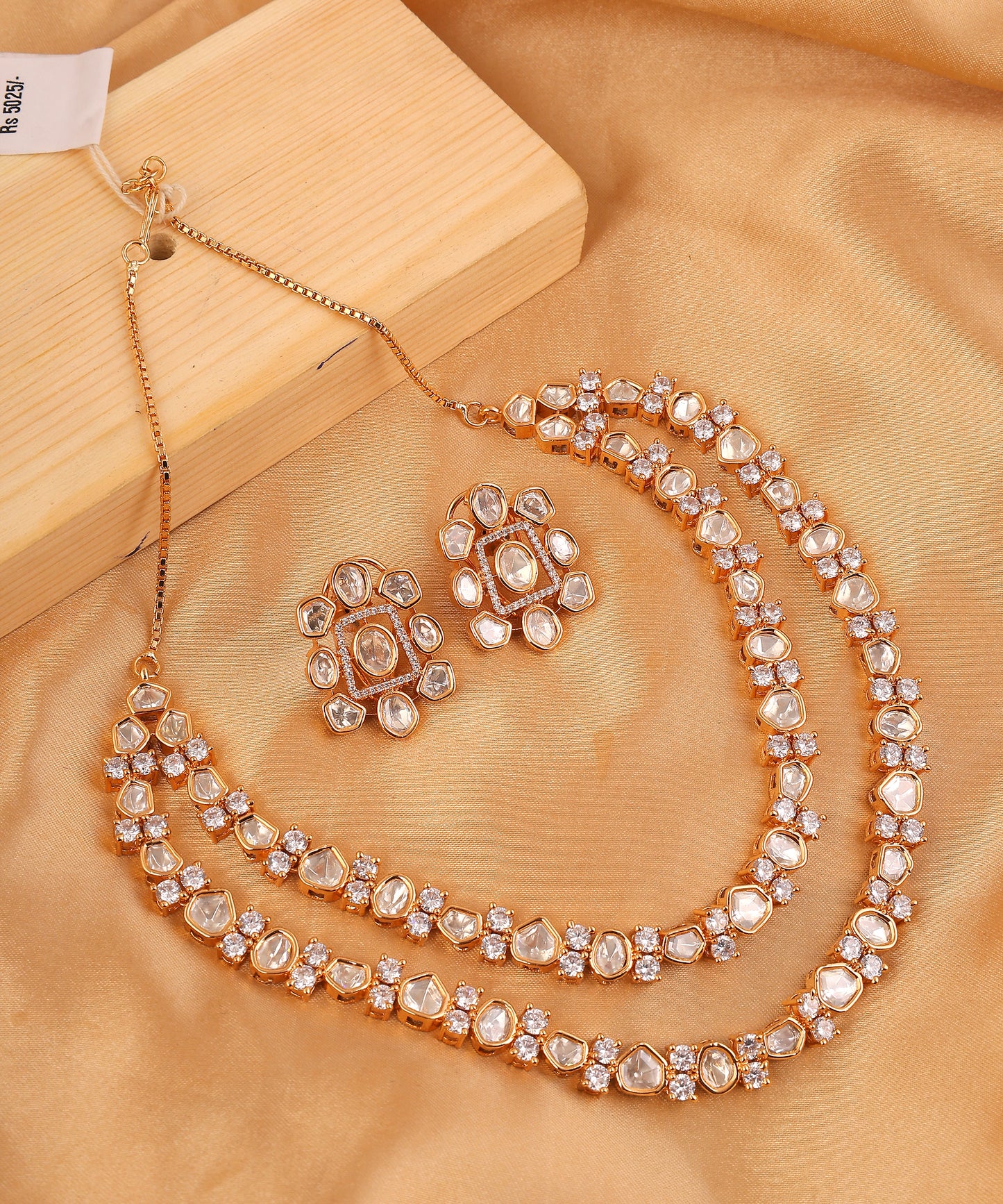 Double Layered Polki Necklace With Big Studs