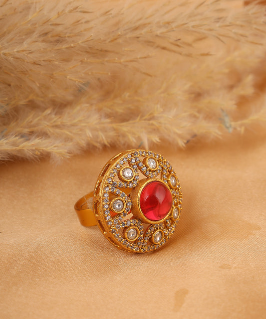 Circular Polki Ring With Statement Ruby Stone