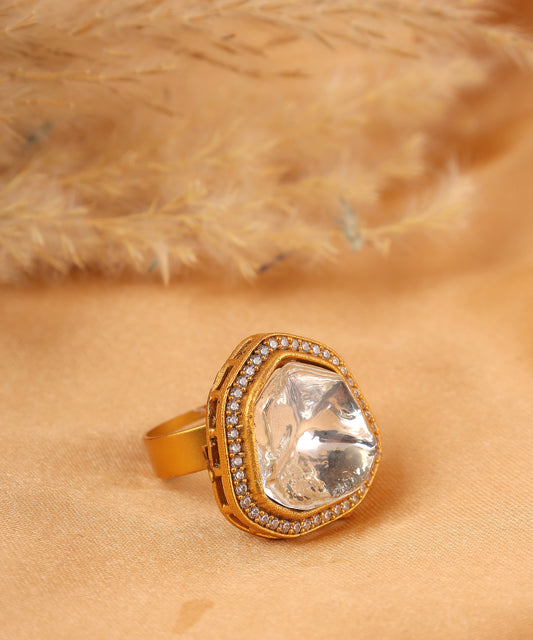 Pentagonal Shaped Polki Ring
