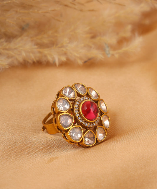 Polki Ring With Statement Ruby Stone
