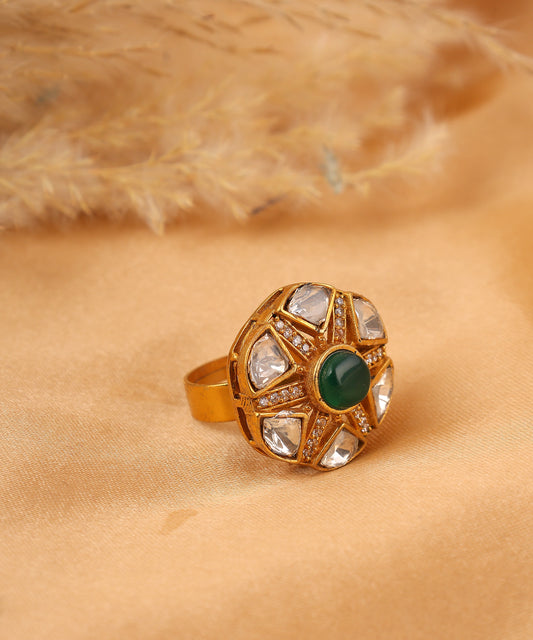 Polki Ring With Statement Emerald Stone
