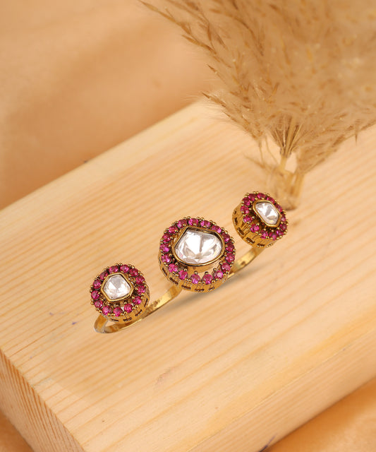 Double Finger Polki And Ruby Stone Ring