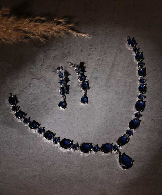 Sapphire Studded Necklace With Drop Earrings