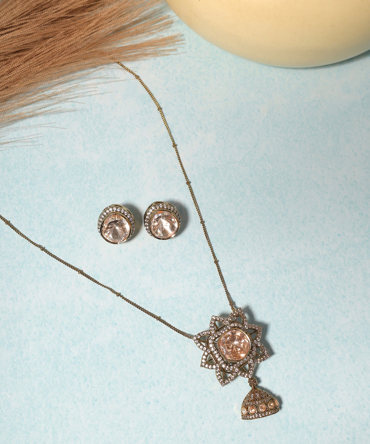 Jhumki Drop Embellished Flower Shaped Chain Necklace